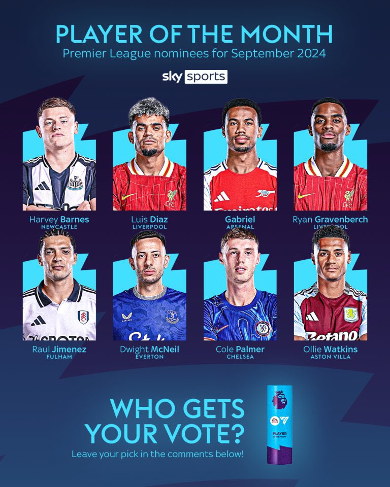 Cole Palmer and Luis Diaz Among Nominees for Premier League Player of the Month Award for September